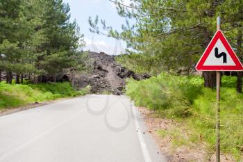 road blocked by hardened lava stream, Etna,Sicily