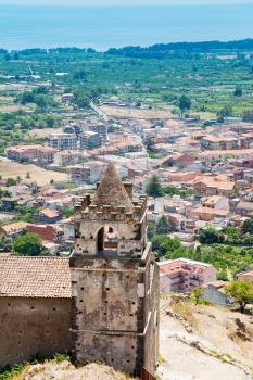 medieval chapel and view on seacoast in Sicily