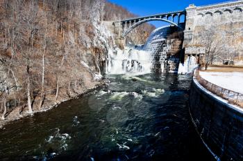 Dam on Croton River USA in winter day