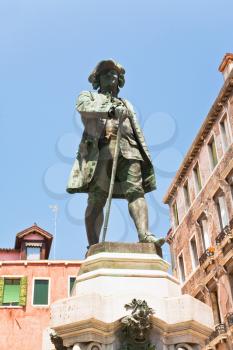 Monument to playwright Carlo Goldoni on Campo San Bartolomeo, Venice, Italy