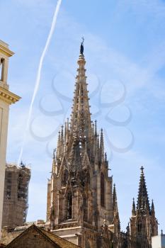 Gothic steeple of Cathedral of the Holy Cross and Saint Eulalia in Barcelona