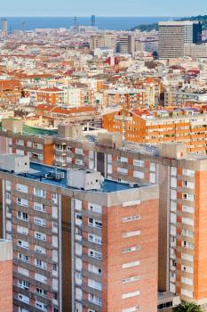 above view of living district in Barcelona evening