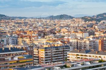 panorama of Barcelona city in evening