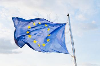 Flag of Europe in blue evening sky