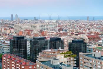 view of Barcelona in late blue evening