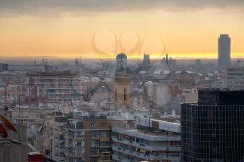 dark yellow sunset in Barcelona