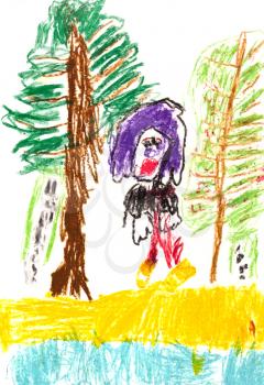 childs drawing - people in summer woods