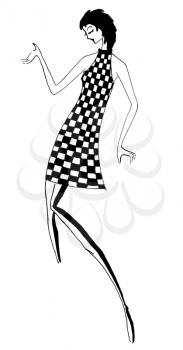 sketch of fashion model - short checkered dress mini