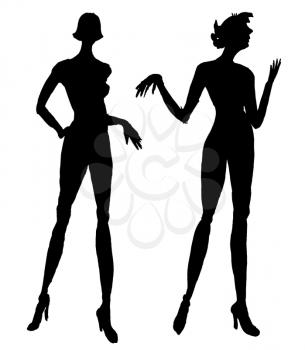 sketch of fashion model - silhouettes of two women