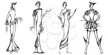 sketch of fashion model - design of dresses based on the knight armor