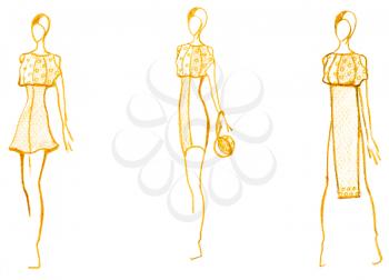 sketch of fashion model - development of ladies cocktail dress