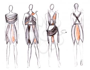 sketch of fashion model - development of summer dresses in native style