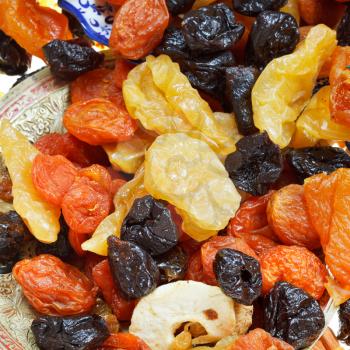 background from many dried fruits close up