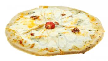 italian pizza quatro formaggi (four cheese) isolated on white background