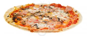 italian pizza with mushrooms and ham isolated on white background