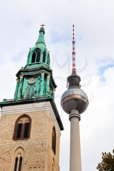 fernsehturm tv tower and marienkirche in Berlin