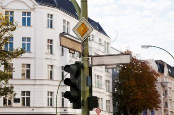 traffic light, crossroad and street pointer in Berlin