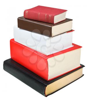 stack different sizes books isolated on white background