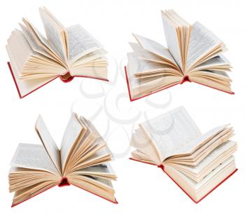 set from different angles old red cover book isolated on white background