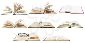 set from open books isolated on white background
