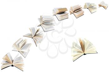 arch of flying books isolated on white background