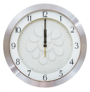 even midnight - twelve o clock on the dial round wall clock