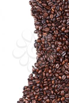 frame from roasted coffee beans close up on white background