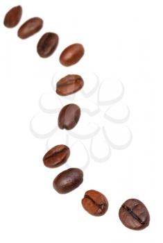 twisting line from roasted coffee beans with focus foreground