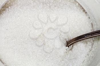 white sugar in the sugar bowl close up