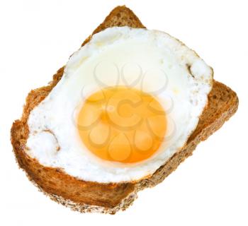 sandwich from fried egg and toasted rye bread isolated on white background