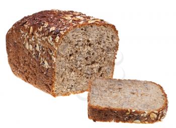 grain bread loaf and sliced hunch of bread isolated on white background