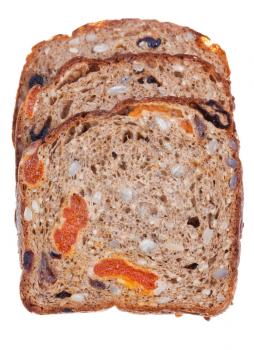 Wholegrain bread with dried fruits isolated on white background