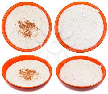 traditional english oat porridge in orange bowl isolated on white background