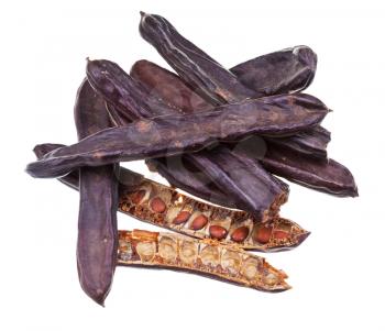 dried carob pods isolated on white background