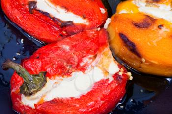 roasted peppers with goat cheese close up