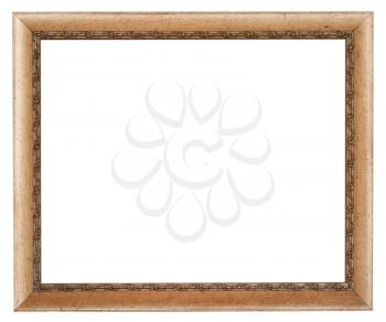 old wide wooden picture frame with cut out canvas isolated on white background