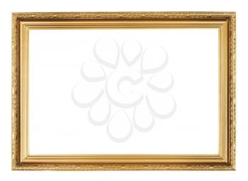 golden picture frame with carved pattern isolated on white background