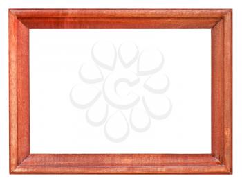 old narrow painted wooden picture frame with cutout canvas isolated on white background