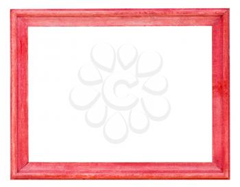 old red painted wooden picture frame with cutout canvas isolated on white background