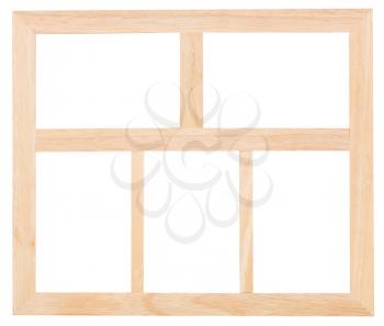 five empty space in picture frame with cutout canvas isolated on white background