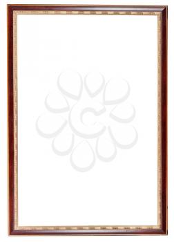 retro narrow dark brown picture frame with cutout canvas isolated on white background