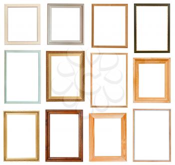 set of vertical picture frames with cutout canvas isolated on white background