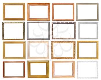 set of wide picture frames with cutout canvas isolated on white background