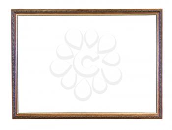 vintage narrow brown picture frame with cutout canvas isolated on white background