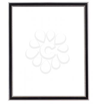 black and silver old narrow picture framepicture frame with cutout canvas isolated on white background