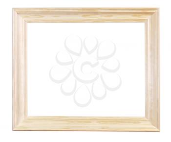 wide light wood picture frame with cutout canvas isolated on white background