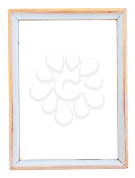 white painted simple narrow picture frame with cutout canvas isolated on white background