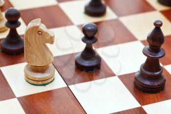 move of knight on chessboard close up