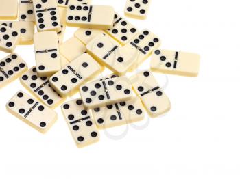 above view of scattered dominoes isolated on white background