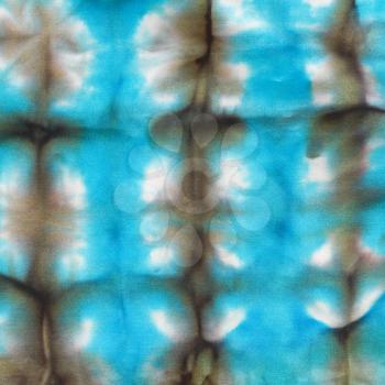 abstract blue network pattern of painted silk batik on handmade scarf